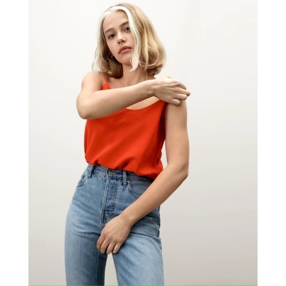 Everlane Tank Top Silk Orange Cayenne Crop Blouse The Clean Cami Spaghetti - Picture 11 of 11